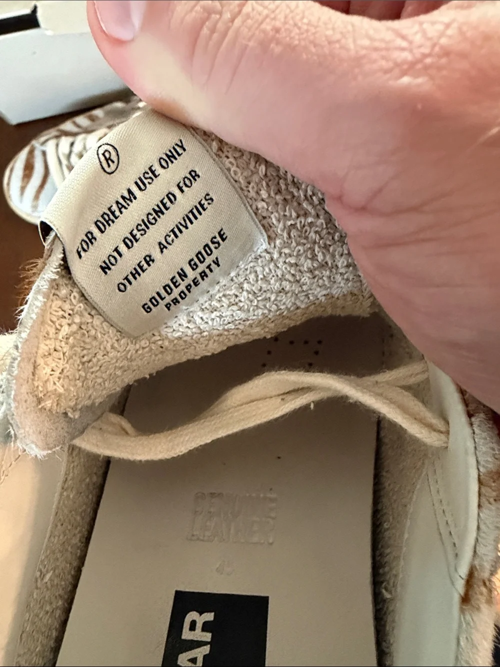 Golden Goose Zebra-Print Low-Top Sneakers in Cream and Brown with Gray Star - Picture 2 of 5
